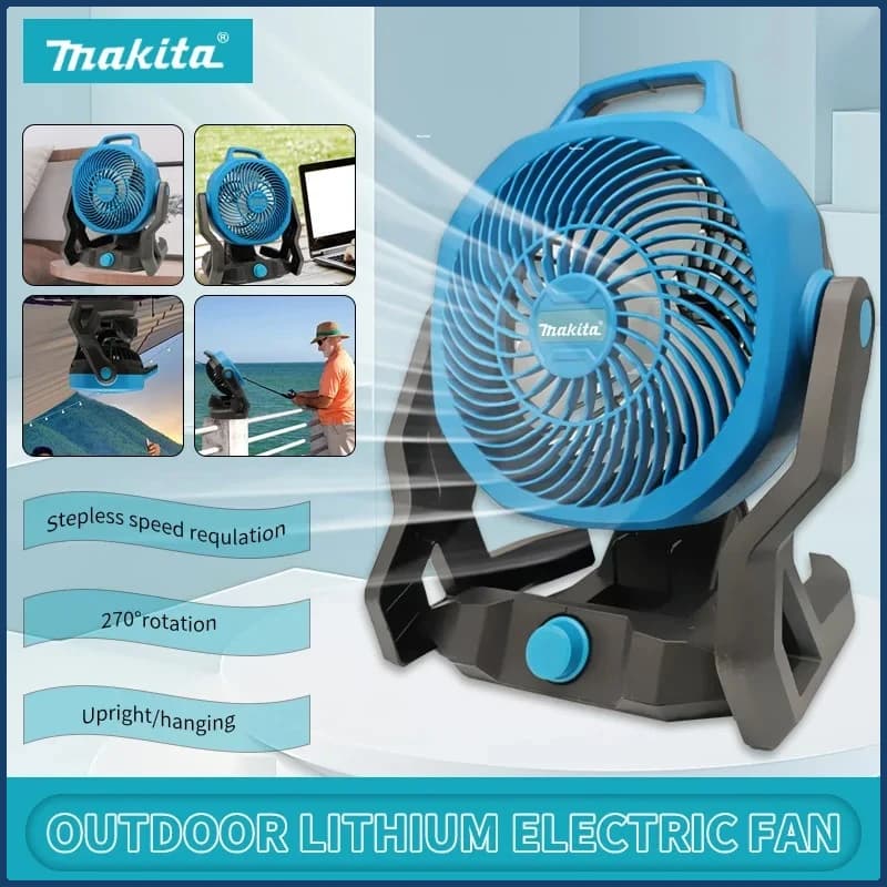 Ventilatore Elettrico Ricaricabile Makita, Ventilatore da Campeggio per Esterni, Circolatore d'Aria Senza Fili 270 ° Ventilatore da tenda con rotazione della testa per batteria Makita