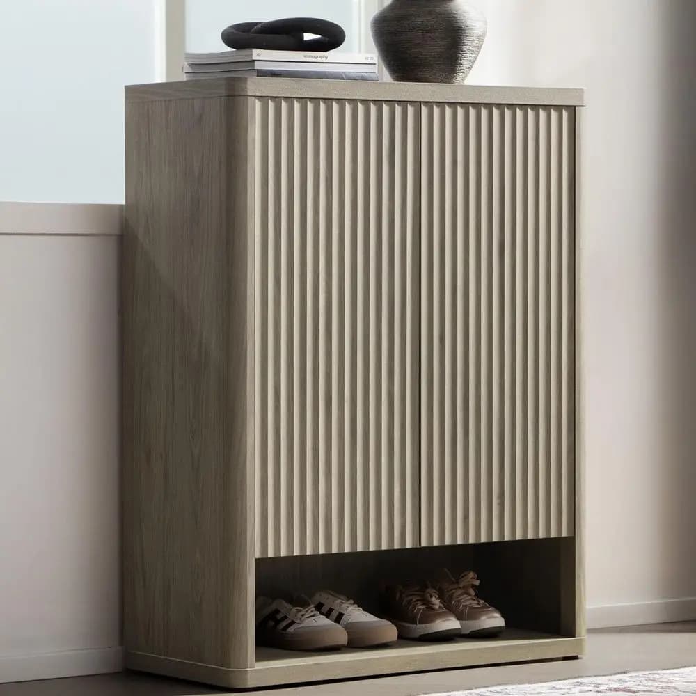 Scarpiera alta 44 pollici con ante e 4 ripiani, mobiletto porta scarpe in legno grande e moderno, organizer per scarpe a scomparsa, spedizione gratuita