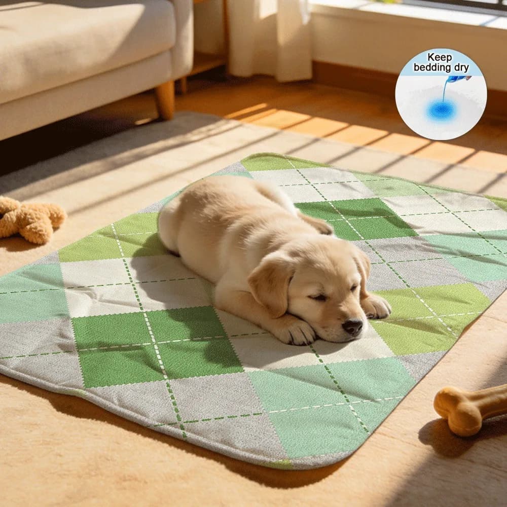 Green Argyle Reusable Dog Training Pads Water Resistant Backing for Floor Protection