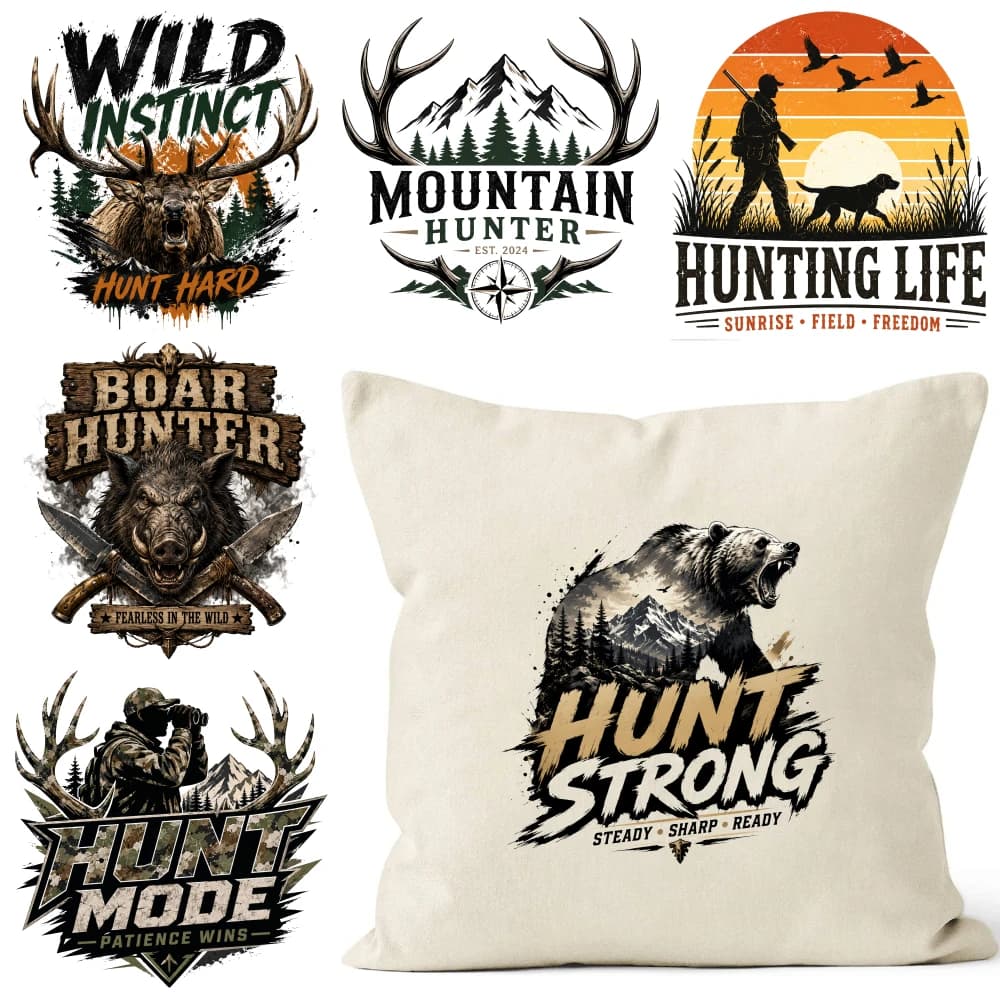 6 Pcs Hunt Strong Iron on Transfers casual style. for Clothing T-Shirt Jeans Applications Transfers Sticker On Clothes for