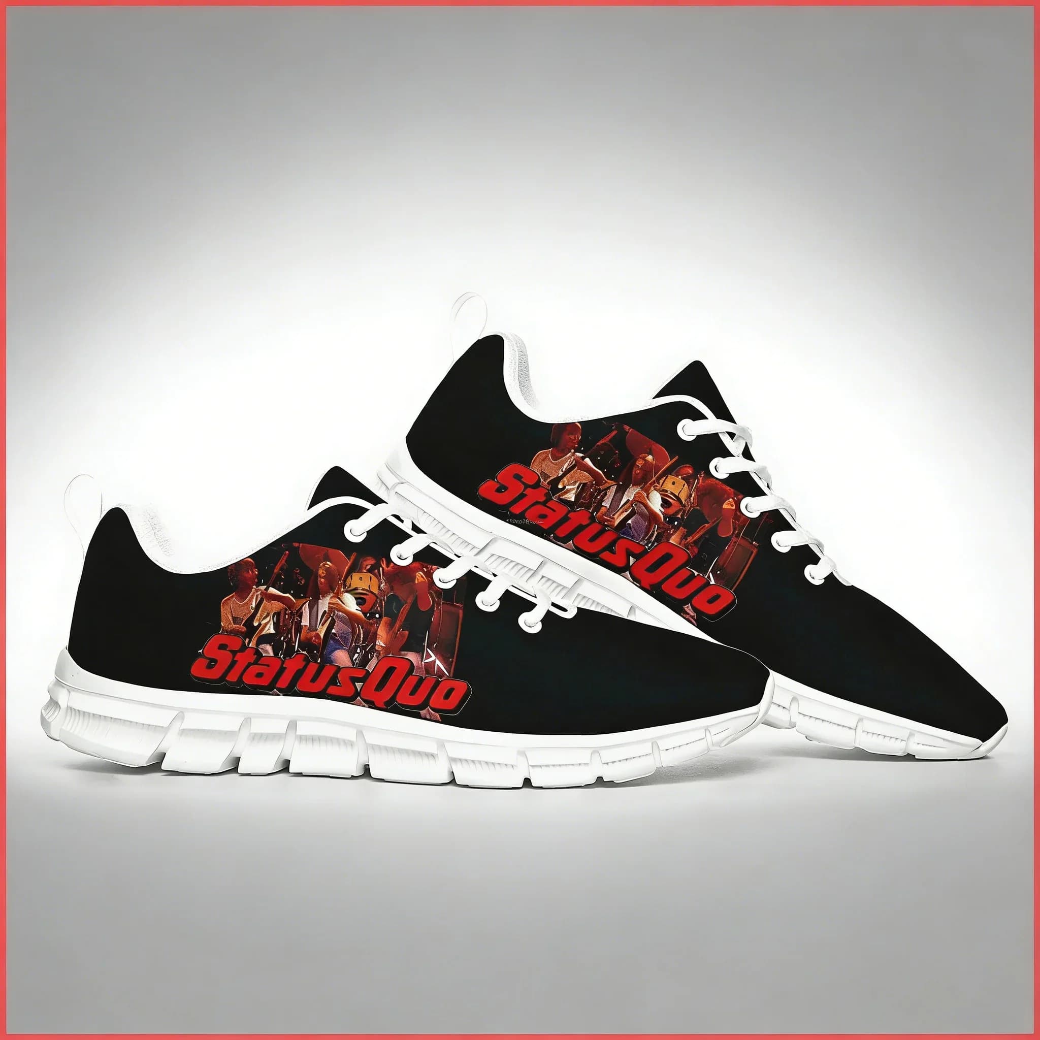 Sneakers personalizzate Status Quo Rock Band in poliestere traspirante, unisex, con lacci elastici, calzature casual per uomo, donna e ragazzi.