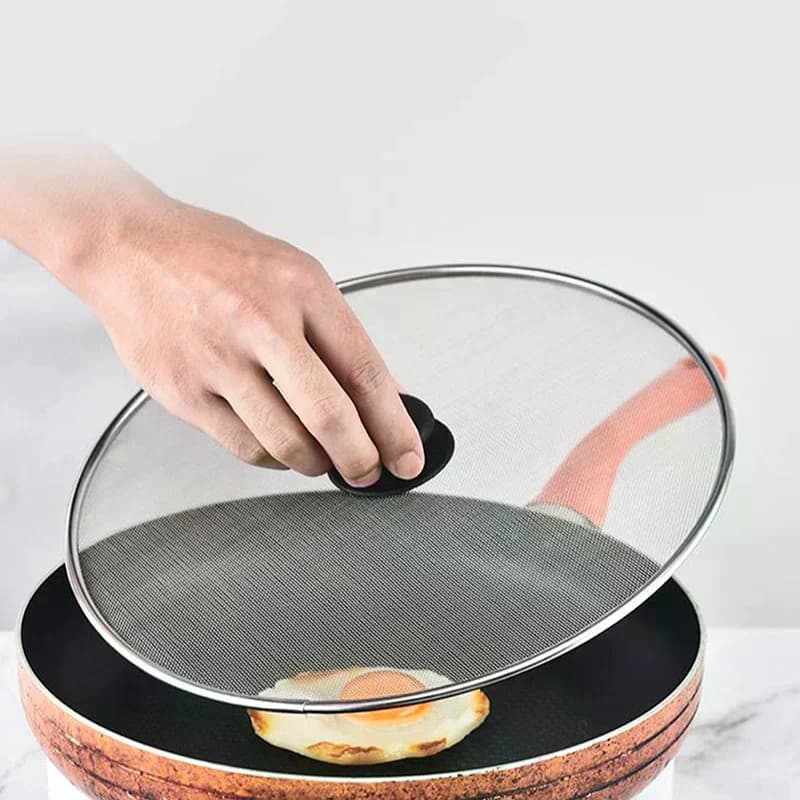 Coperchio Anti-Schizzi Nero per Padella, Protezione da Olio e Grasso, Rete Fine, Utensile da Cucina