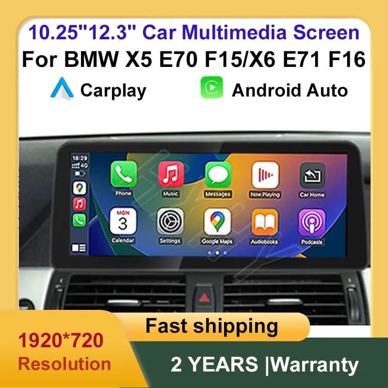 Display touchscreen multimediale per auto da 10,25/12,3 pollici con Android Auto Wireless e CarPlay per BMW X5 E70 X6 E71 2007-2018