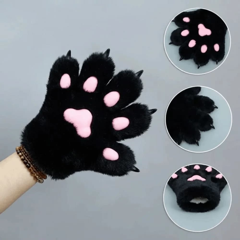 Guanti Cosplay Kawaii a Forma di Zampa di Lupo o Cucciolo, Guanti Pelosi Ispessiti a Forma di Zampa di Gatto, Accessori Caldi per Cosplay, Guanti a Forma di Artiglio Animale per Feste