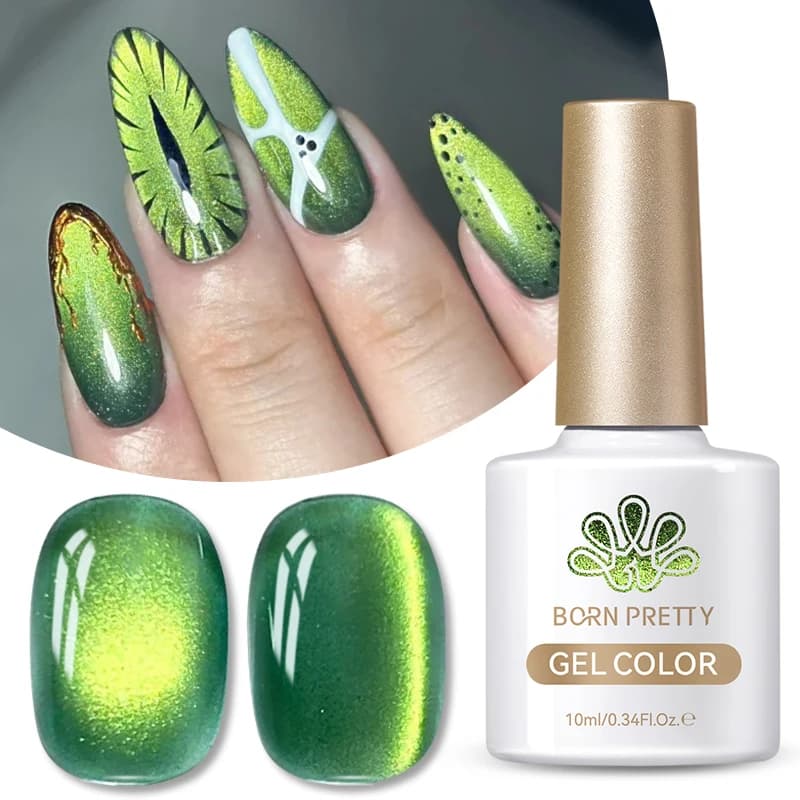 BORN PRETTY 10ml Gatto Verde Gel Magnetico Acqua Luce Glitter Shine Soak Off Gel UV Semi Permanente Manicure Unghie artistiche Vernice