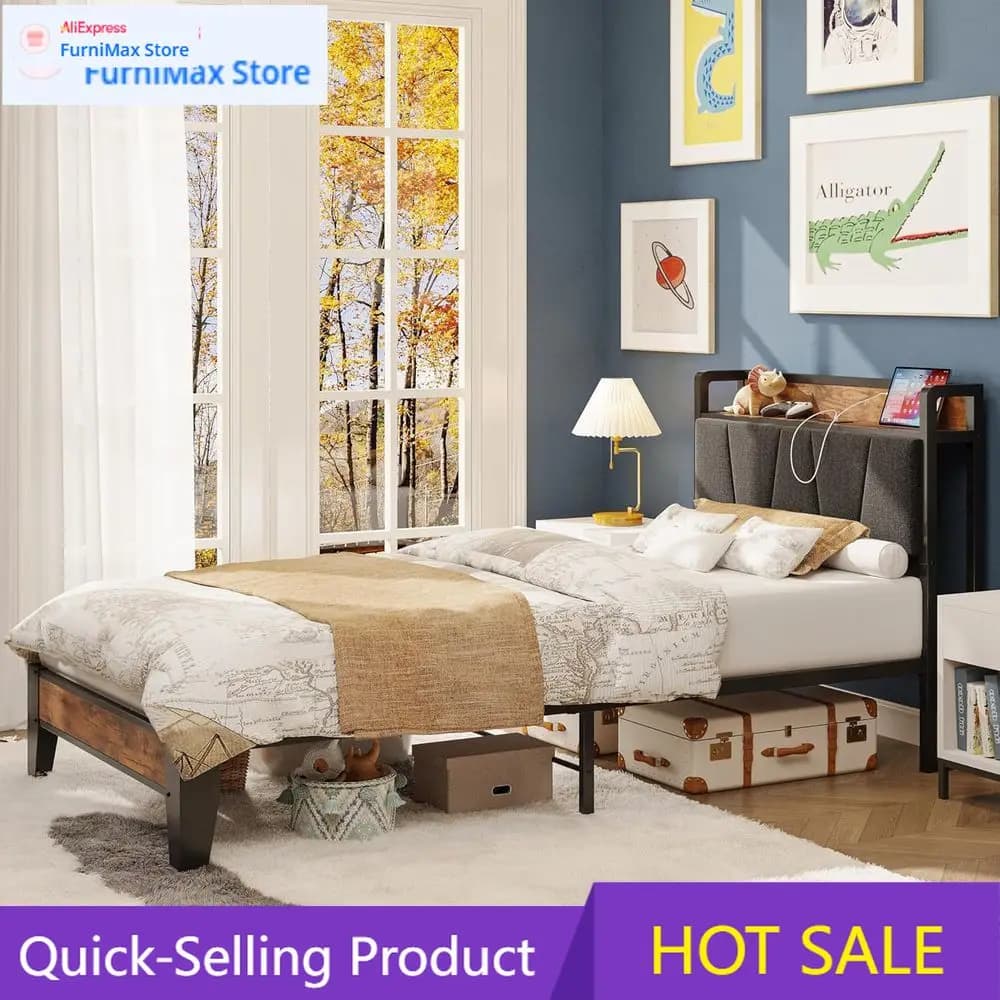 Promozione a tempo limitato: Letto singolo extra-lungo con contenitore e porta USB, robusto e silenzioso, non richiede rete a doghe, facile da montare.