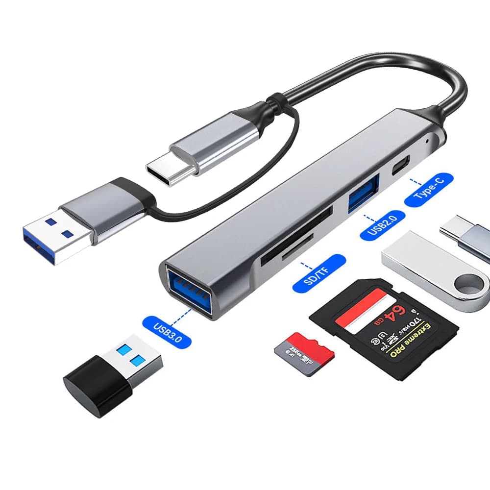 Hub USB C 5 in 1 con adattatore, lettore/scrittore di schede separato, docking station, adattatore per laptop, PD, SD, TF, adatto per Macbook e Xiaomi