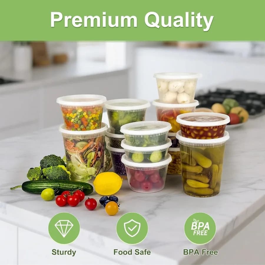 60 Set di Contenitori per Alimenti in Plastica da 16 oz, 120 Pezzi, Ermetici, Senza BPA, con Coperchi per Zuppe, Congelatore, Microonde e Lavastoviglie
