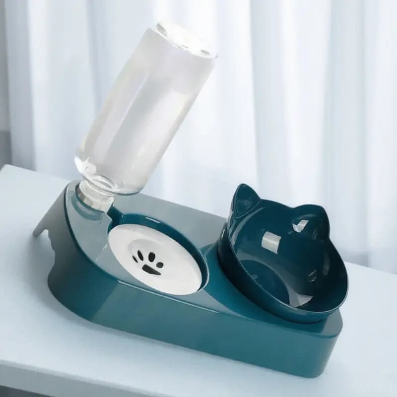 Set Dispenser Cibo Anti-Rovesciamento per Animali Domestici, Ciotola per Alimentazione Lenta 500ml, Distributore Automatico d'Acqua, Ciotola Rialzata per Gatti e Gattini, Alimentatore in Plastica per Animali