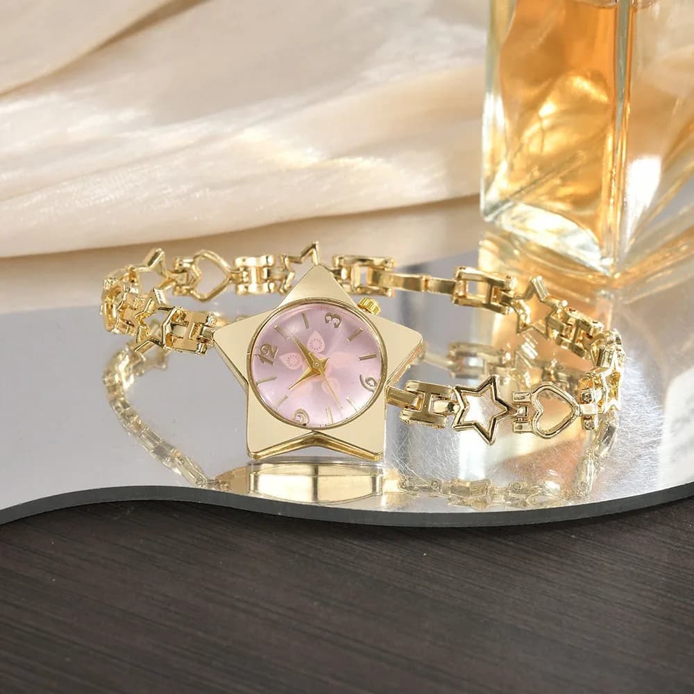 Creative Zinc Alloy Star Watch Gold Silver Wristwatch Star Shape Bracelet Y2k Charm Simple Chain Watches Woman Ladies