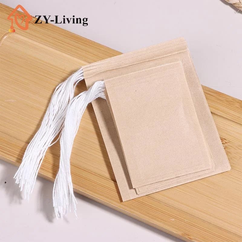 100Pcs/Set Natural Filter Paper Tea Bag Empty Drawstring Wood Pulp Teabags Household Paper Infuser Sachets For Spice Coffee Herb