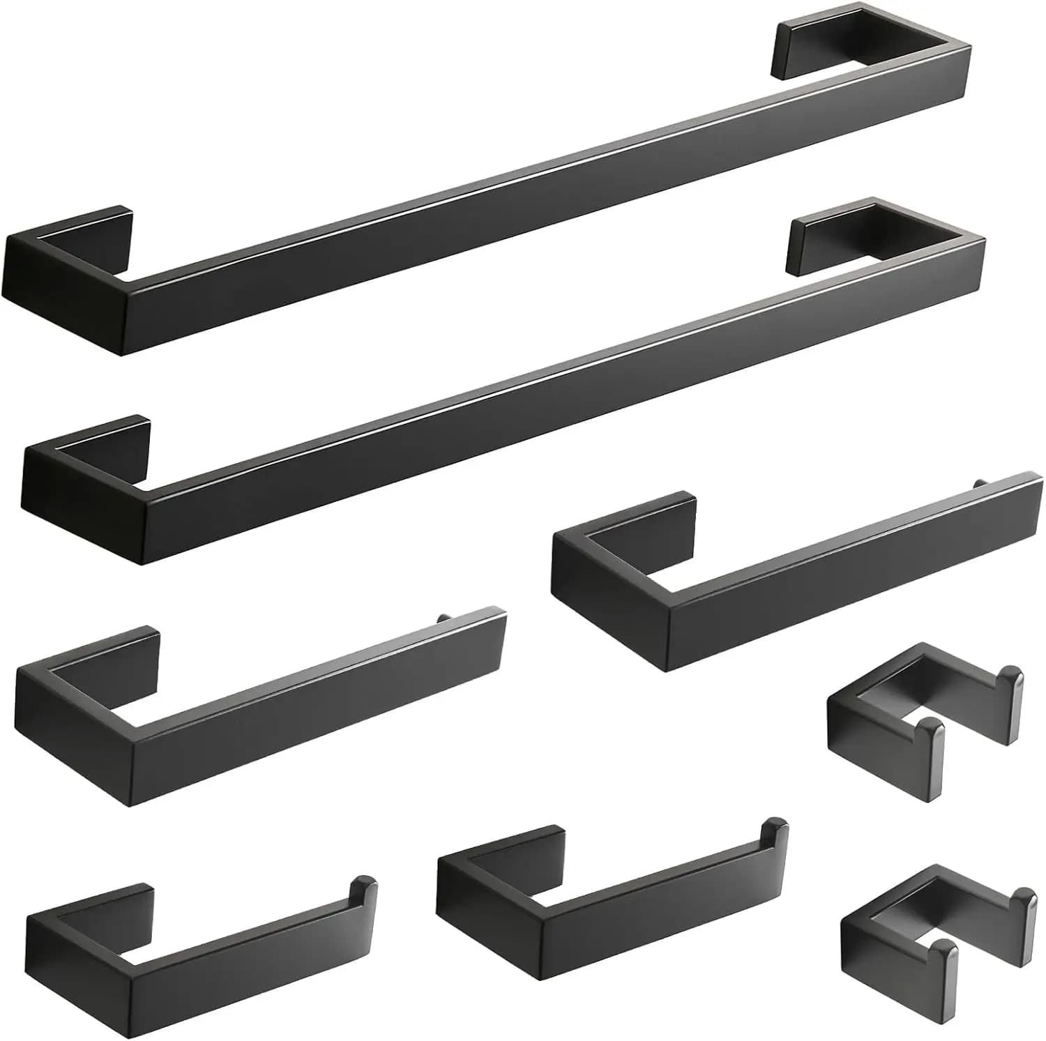 8 Piece Bathroom Hardware Accessories Set Matte Black | Stainless Steel, Wall Mounted,24'' Towel Bar