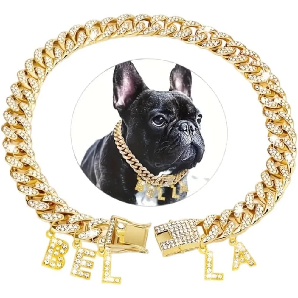 Personalized Chain Collar Name Letters Customized Silver Dog Necklace Diamond Cuban For Small Medium Large Dogs Cats