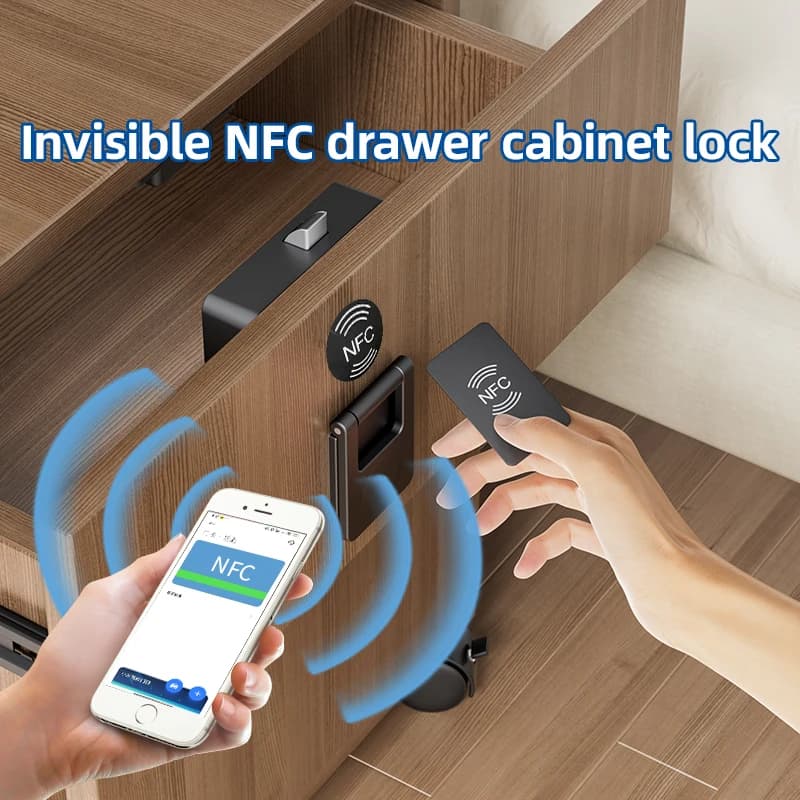 Serratura intelligente per porta in legno Serratura elettronica invisibile Scheda RFID NFC Sblocca senza chiave Cassetta postale Armadietto Cassetto per mobili Serrature intelligenti