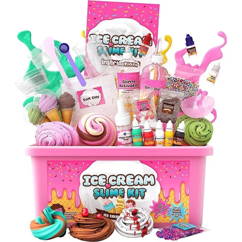 Kit di melma per gelato, melma d'acqua finta, dolcetti, colla schiumogena fai da te, set di bolle per ragazza, fango di cristallo, giocattolo spatole fai da te con scatola