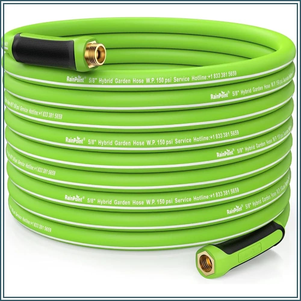 100ft Heavy Duty Garden Hose - Lightweight, Flexible, 5/8" Hybrid Rubber, Swivel Handle, Kink-Free