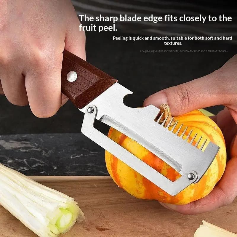 2 In 1 Premium Stainless Steel Serrated Peeling Knife Vegetable Peeler Plastic Handle Bottle Opener Kitchen Tool