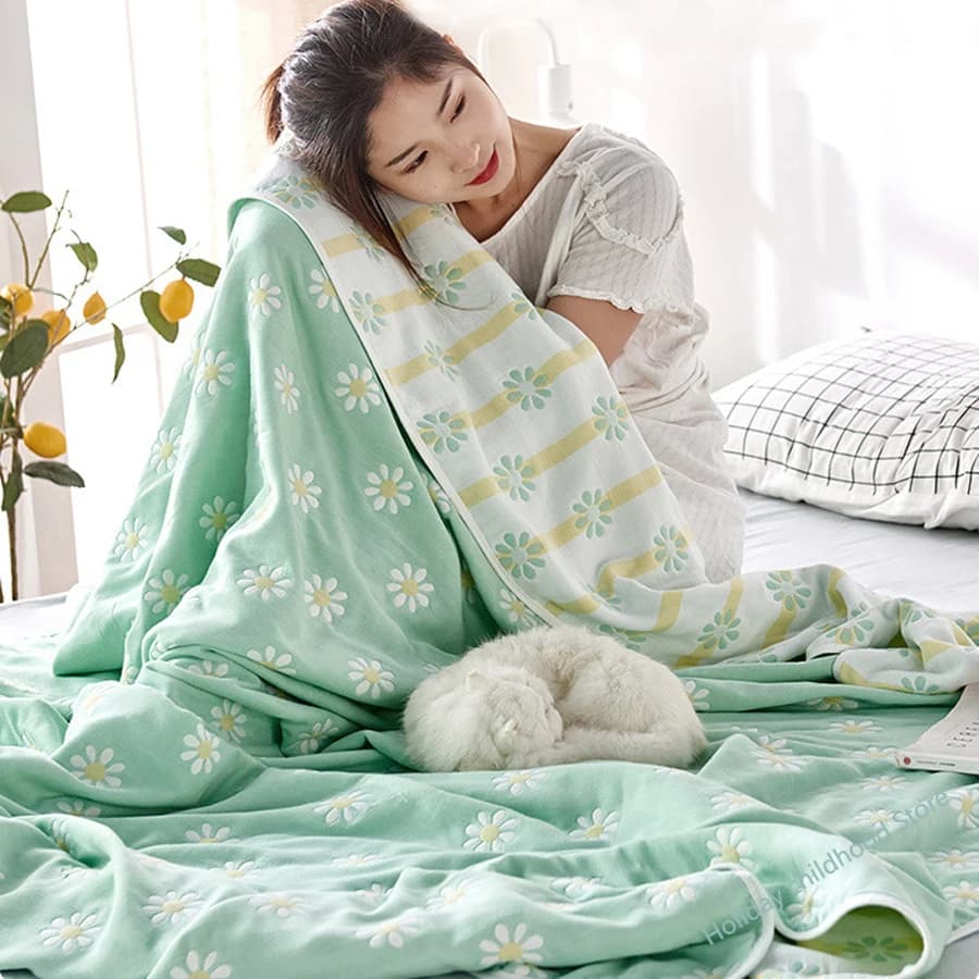 Asciugamano in chiffon, piumino in cotone a 6 strati, per adulti e bambini, letto matrimoniale, aria condizionata, piumino sottile, biancheria da letto extra large