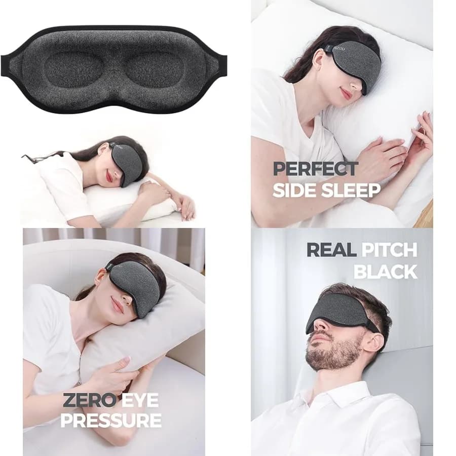 Luxury Sleep Mask for Back, Side Sleeper, Complete Light Blocking Sleeping Eye Mask Night Blindfold, 3D Zero Pressure and Spaci
