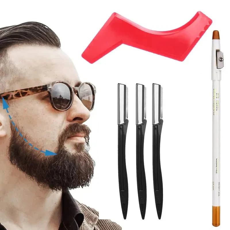 5Pcs Set Men Razors Beard Shaving Tool Kit Man Styling Template Stencil Whiskers Comb Beard Pencil Hair Removal