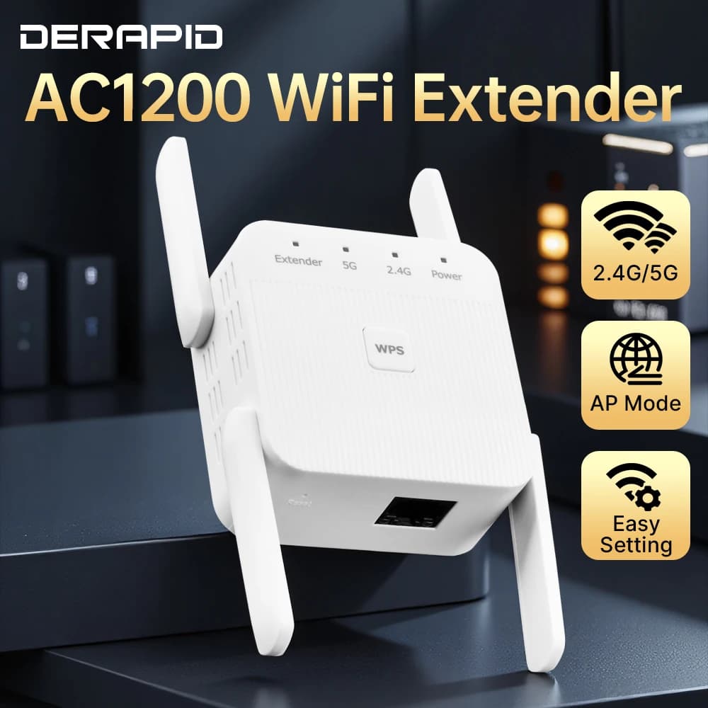 AC1200 Ripetitore WiFi 1200Mbps Dual Band 2.4G/5GHZ Ripetitore Wireless Ripetitore Amplificatore di Segnale Copertura 9800ft2 Configurazione WPS