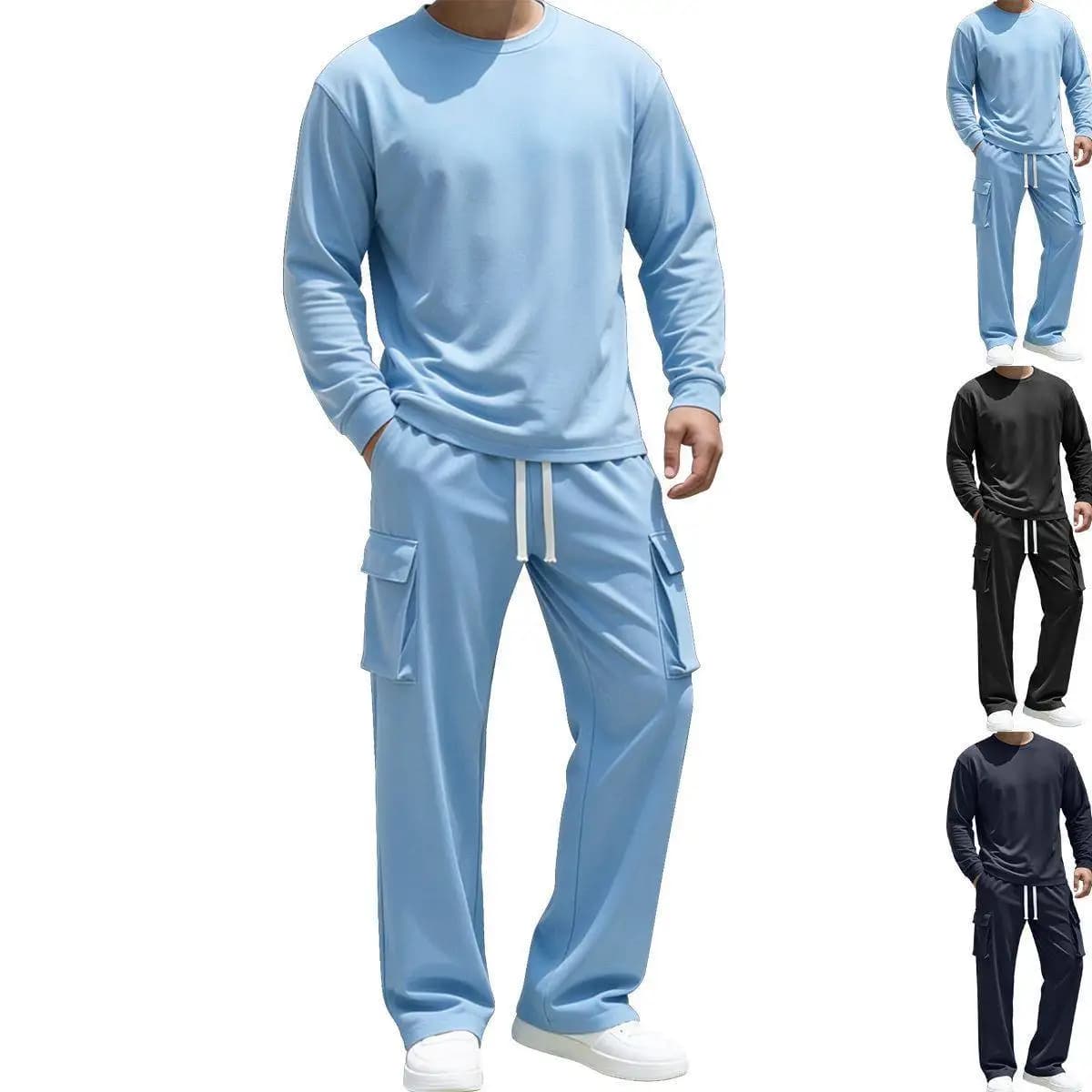 Men's Casual Knit LoungeWear Fitted Sve Shirt Pant Set Long Sleeve Long Pants Four Seasons Suitable Comfortable Sportswear