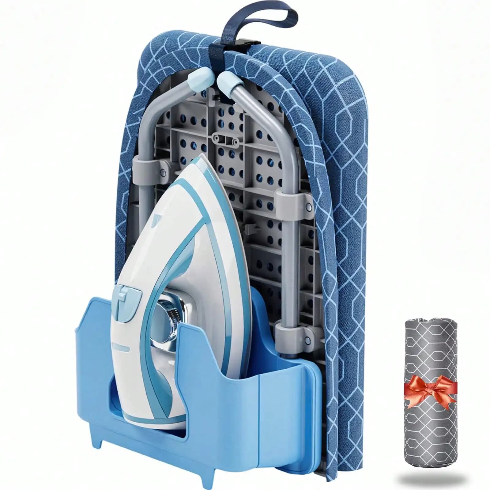 Asse da Stiro Piccola con Supporto per Ferro da Stiro, Asse da Stiro da Tavolo Compatta con 2 Coperture Termoresistenti, Portatile