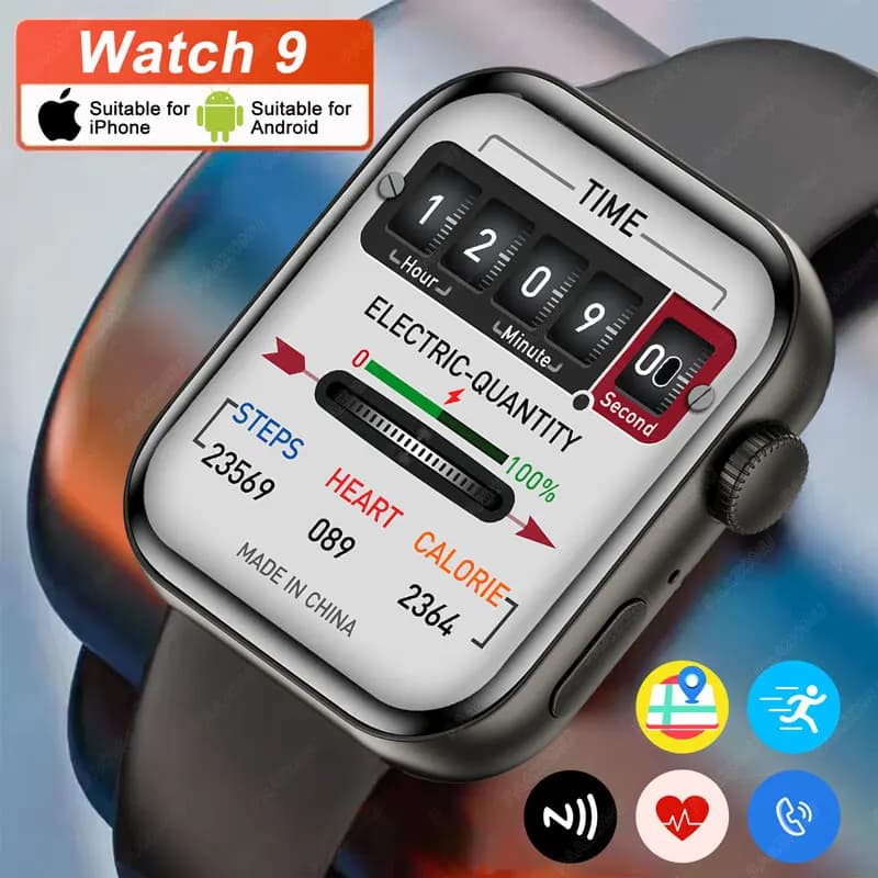 2025 New Smart Watch 9 NFC Bluetooth Calls Heart Rate Sport Fitness Waterproof 1.83 "Wire Charging Screen for Android iOS
