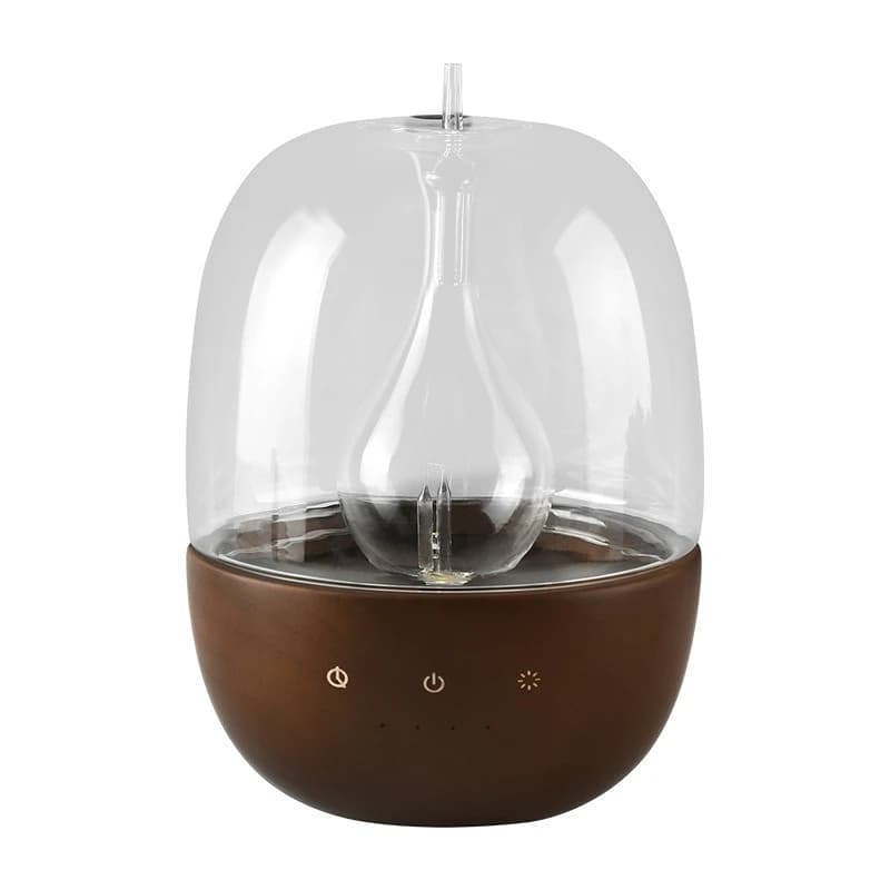 Diffusore di oli essenziali in legno di gomma e vetro borosilicato, ornamento d'atmosfera