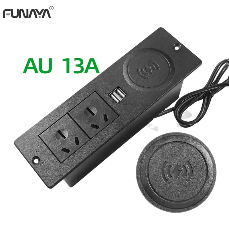 Prese nascoste da tavolo AU con 2 prese USB 2 ricarica Wireless 12W AC110 ~ 250V 3500W presa da tavolo nascosta elettrica 13A nera