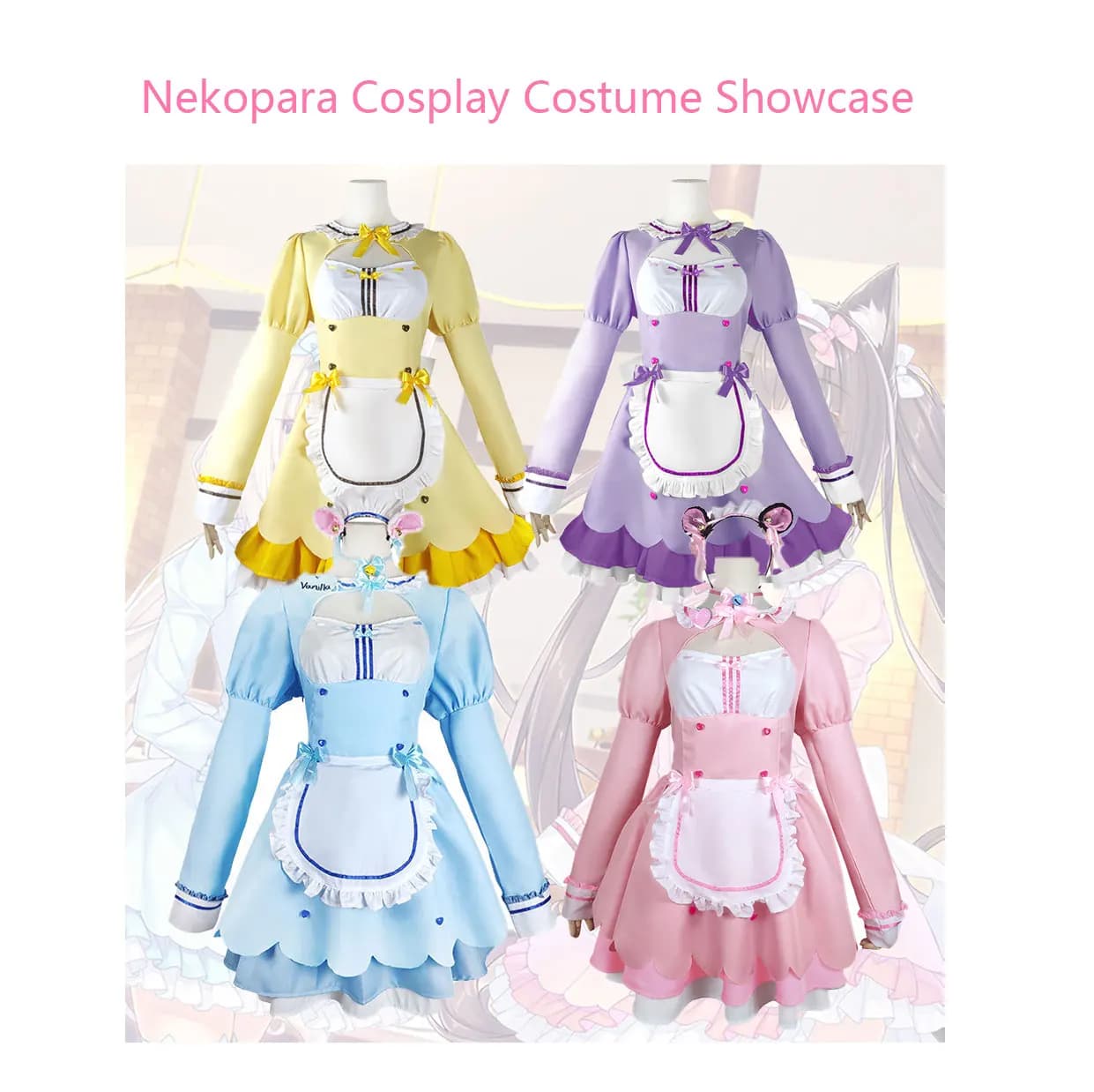 Nekopara Cosplay Costume, Chocola Vanilla Neko Maid Dress, Anime Game Halloween Carnival Comic Con Party Outfit