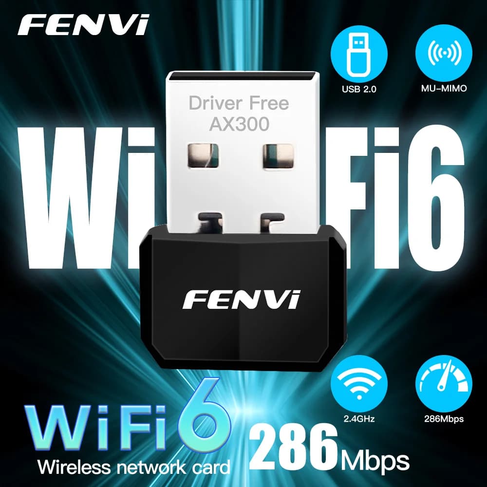 FENVI WIFI 6 Adattatore USB AX300 Scheda di rete Mini USB Dongle 2.4GHz 802.11AX Ricevitore Dongle wireless per Win 7/10/11 Drive gratuito