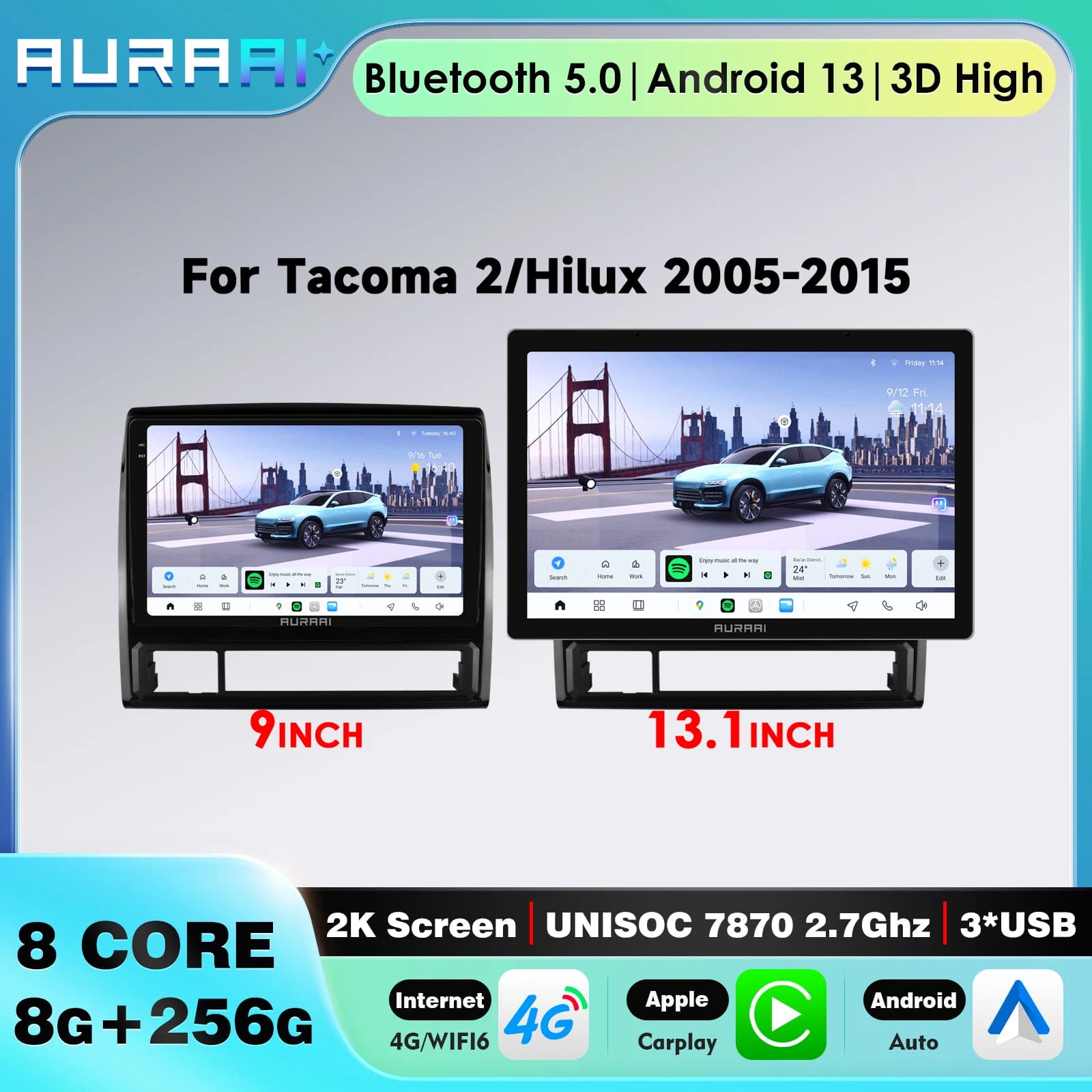 8G + 256G Wireless Carplay Autoradio Android 13 Stereo Navigazione GPS Auto Multimedia 4G BT Per Toyota Tacoma 2/HILUX 2005 - 2013