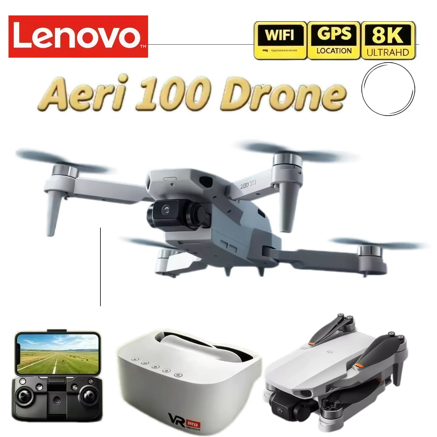 Drone Quadricottero Lenovo Aeri100VR 8K con Schermo, Elicottero RC Professionale con Telecomando, Fotocamera per Volo Esterno, Volo Stabile