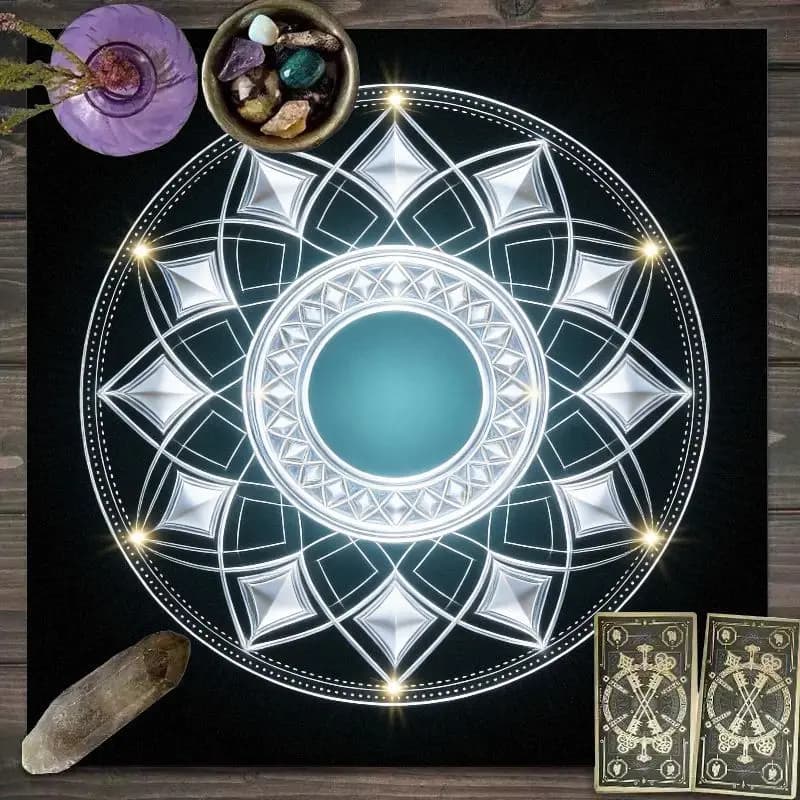 VIKAMA Silver Sacred Geometry Lotus Tarot Cloth Witch Altar Mat Wicca Divination Oracle Card Crystal Grid Decor