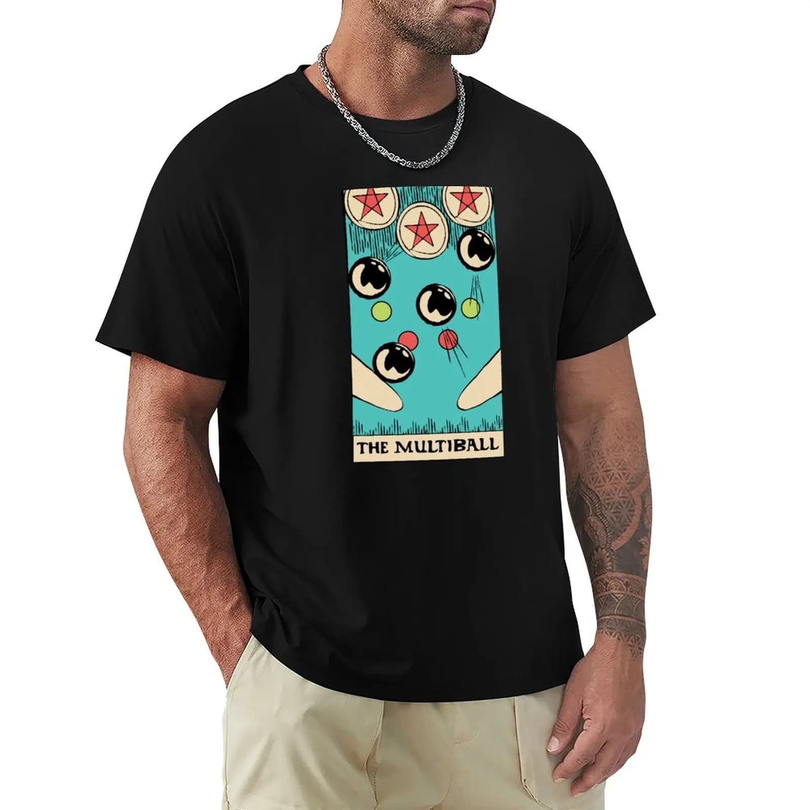 T-shirt Multiball Ball Tarot Card, maglietta casual in tinta unita