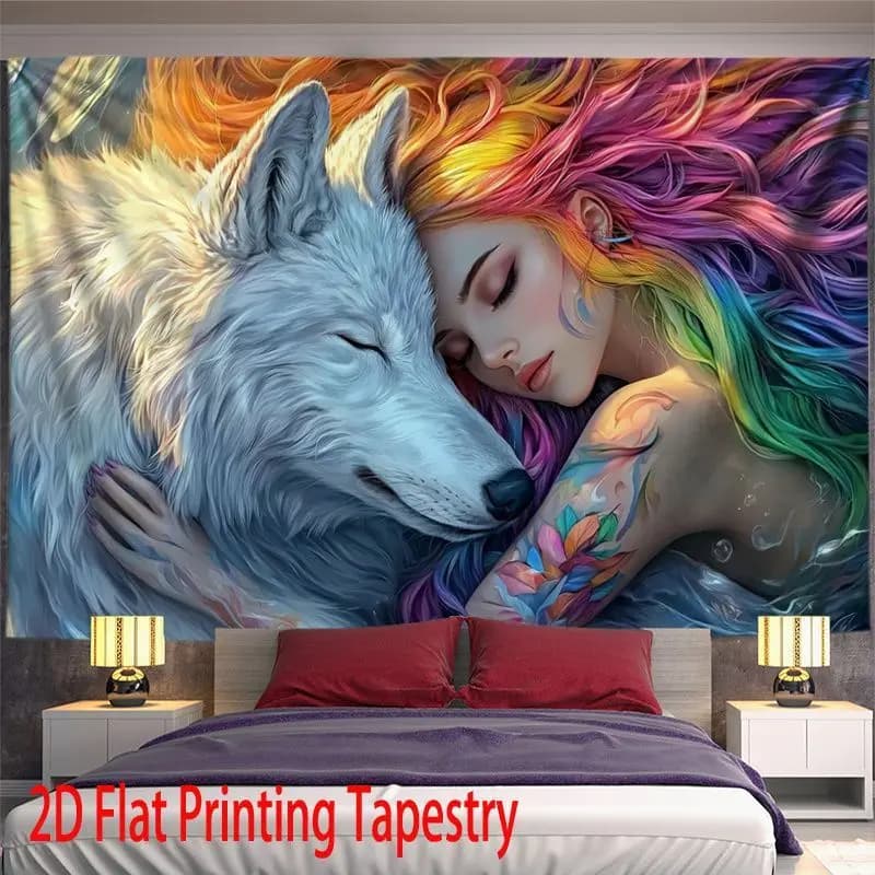 VIKAMA Fantasy Bohemian Girl Starry Sky Magic Tapestry Polyester Wall Hanging Living Room Bedroom Yoga Meditation Home Decor