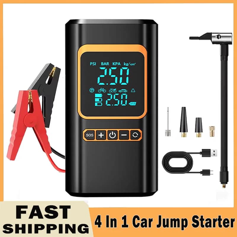 120W 4 In 1 Avviatore di emergenza per auto Compressore d'aria multifunzione Accumulatori e caricabatterie di riserva 150psi Caricatore portatile Batteria per auto Avviamento per auto 12V