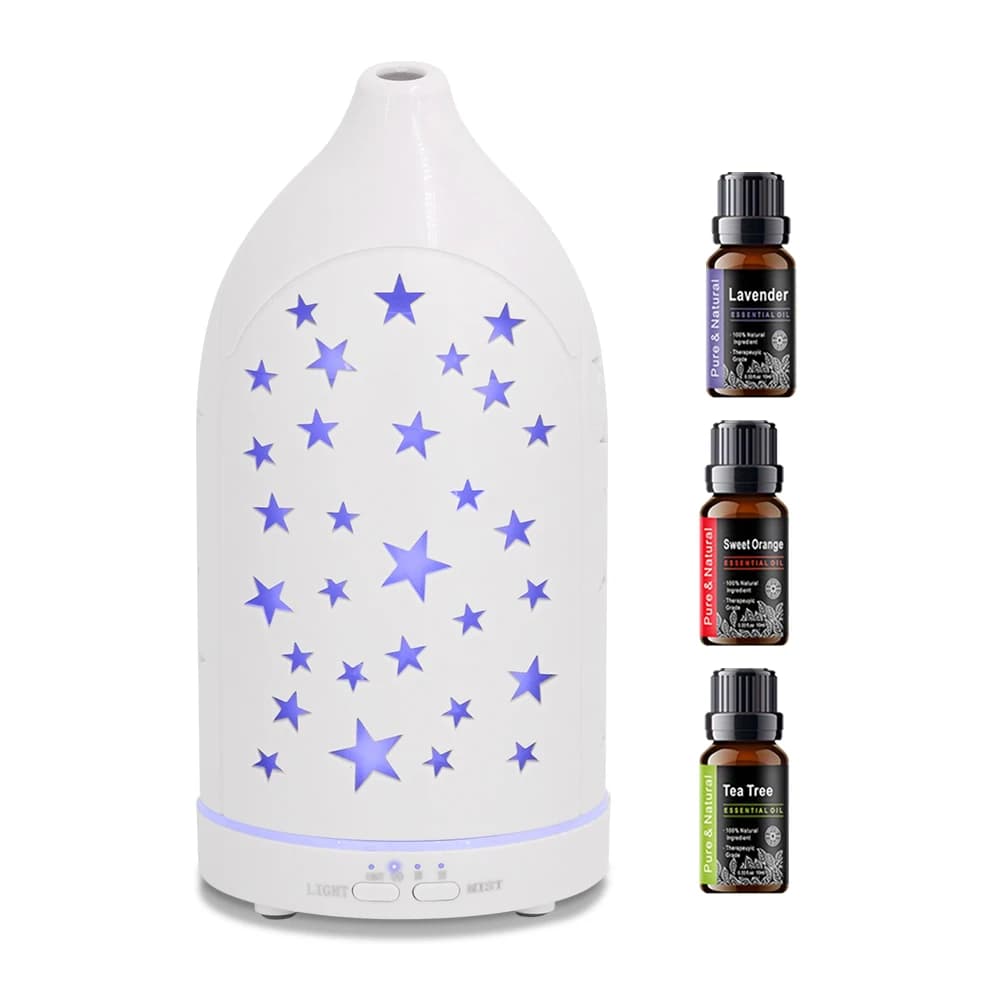Diffusore per aromaterapia Star Hollow, luci LED a 7 colori, spegnimento silenzioso e automatico