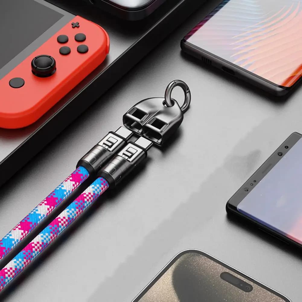 Type C Data Cable Usb C Charging Cable 240w Usb-c Fast Charging Cable 2-in-1 Wearable Bracelet Lanyard Portable for Smartphones