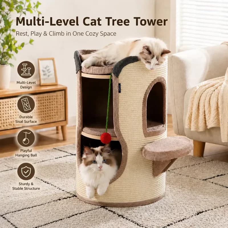 Luxury Cat Tree Tower Multi Tier Cat Bed With Scratching Post Durable Indoor Climbing Frame for Large Cats All Season