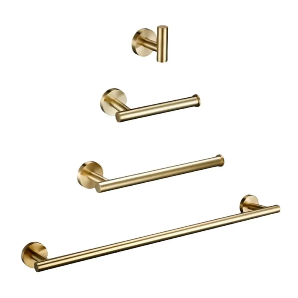 Set di Accessori Bagno Oro Spazzolato da Parete: Porta Asciugamani, Porta Carta Igienica, Gancio Appendiabiti, Personalizzabile