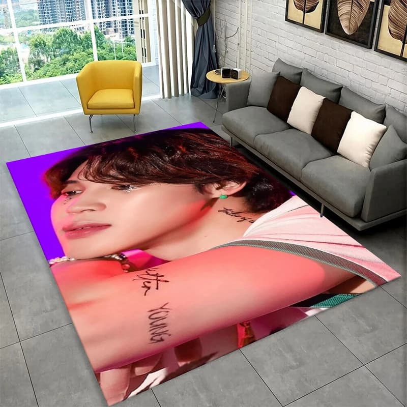 Kpop B-BTS JIMIN Star Carpet Rug for Playroom Bedroom Living Room Sofa Home Decor,kid Area Rug Non-slip Floor Mat Gift
