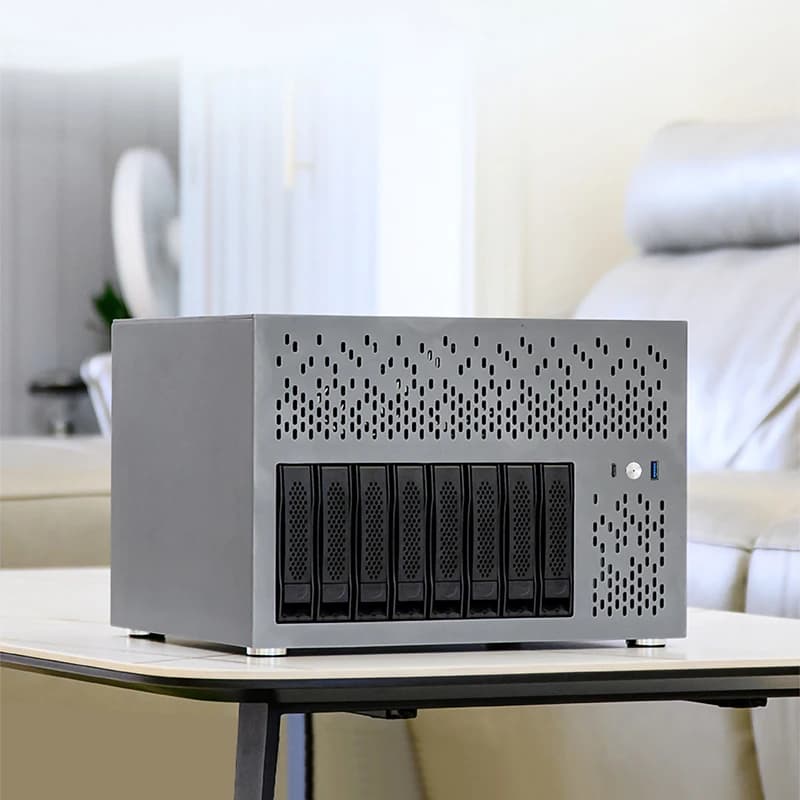 NAS Chassis Equipped with 8 Drive Bays, Aluminum Panel, and ATX Motherboard Home Storage Server Chassis Compatible with SFX Pow