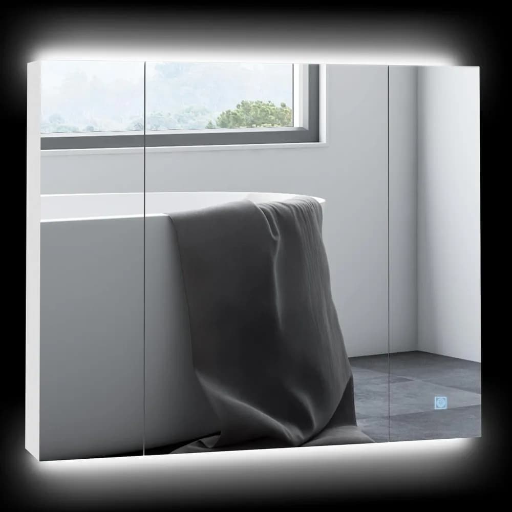 Armadietto per medicinali a LED kleankin, organizer per specchio cosmetico da bagno a parete 35,5 x 29,5 con interruttore tattile dimmer, tre ante,