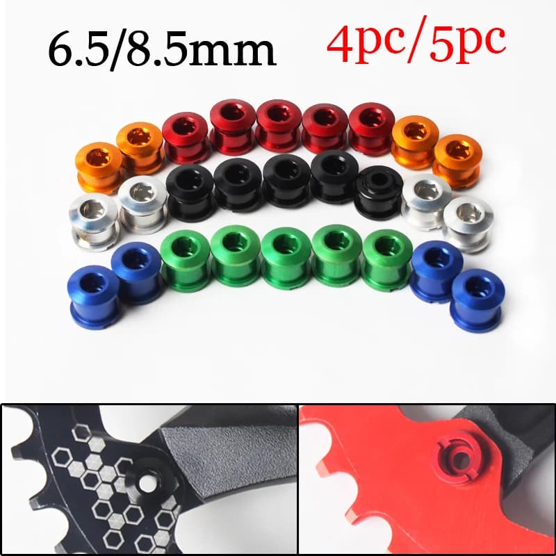 BUCKLOS 4pc 5pc Bulloni per corona per bicicletta 6.5/8.5mm Viti per guarnitura singole/doppie Bulloni per ruota dentata in lega di alluminio Parte piastra MTB