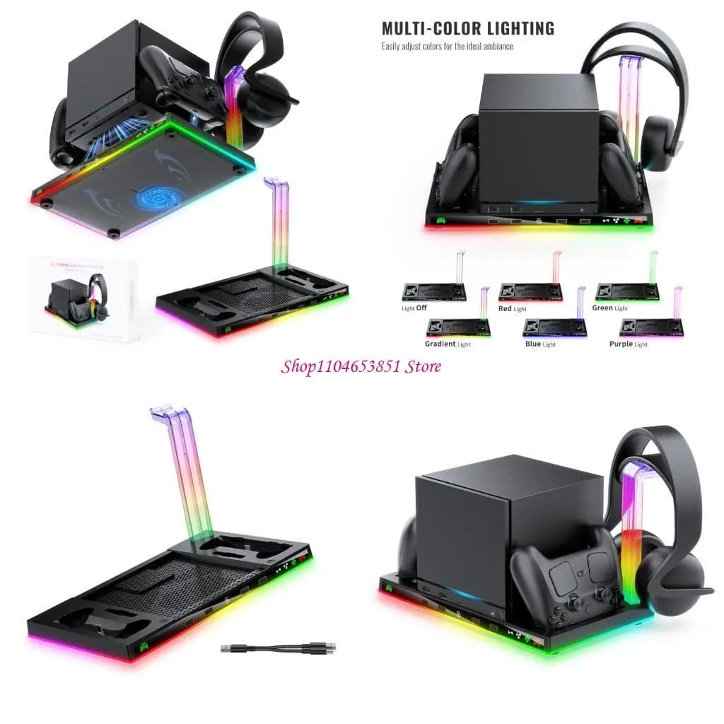 Cooling Stand With Quiet Fan Controller Charging Base And Headphone Hanger