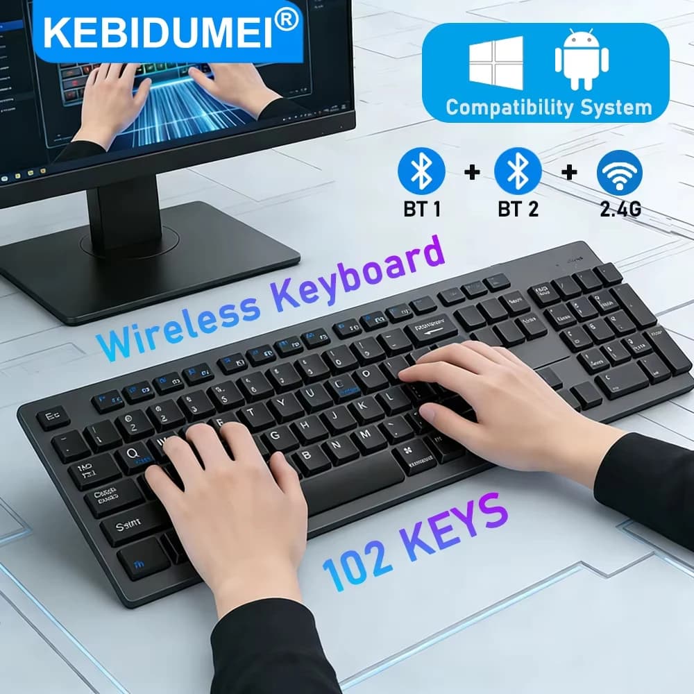 Tastiera wireless 2.4G Tastiera Bluetooth doppia da 102 tasti per MacBook iPad Tastiera ricaricabile USB C Accessori per computer per PC