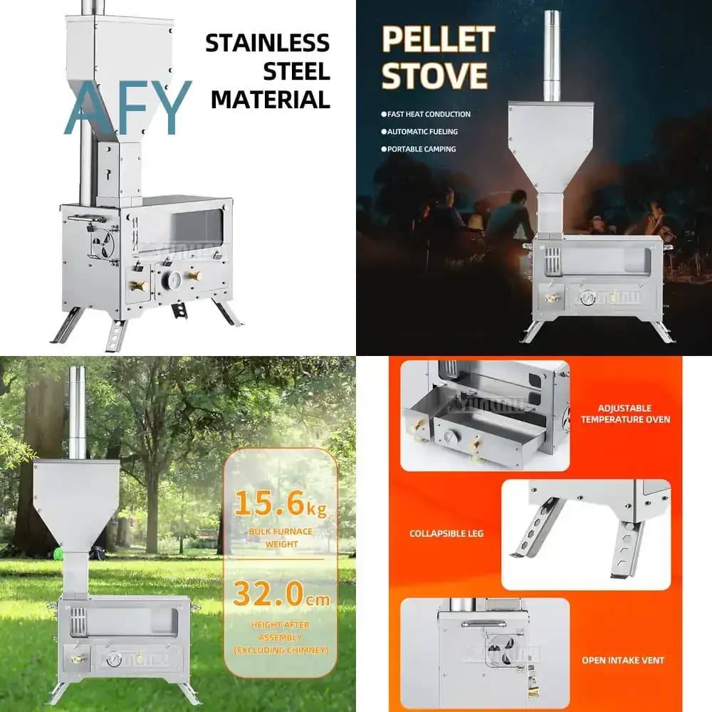 Portable Outdoor Fire Wood Heater Pellet Stove for Camping Gear Cooking Furnace Stainless Steel Firewood Stove for RV Outdoor