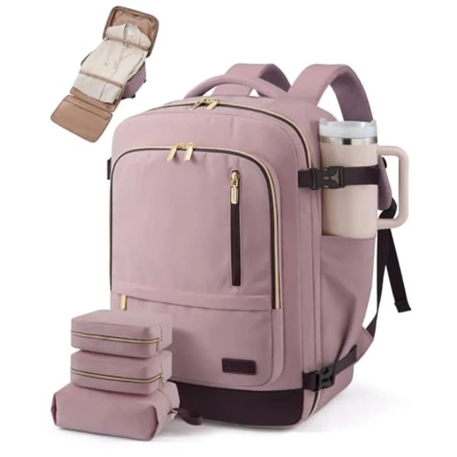 Zaino da Viaggio 40L per Donna e Uomo con Scomparto Porta Abiti, Bagaglio a Mano Approvato dalle Compagnie Aeree, Essenziali da Viaggio con 3 Cubi Organizzatori, T